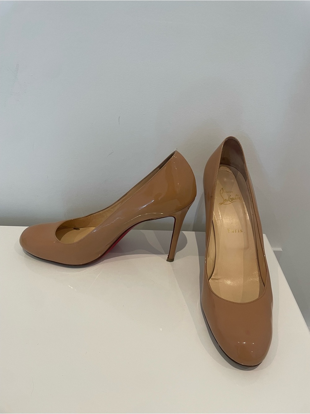 Christian Louboutin Patent Leather Nude Beige Pump with Red Sole